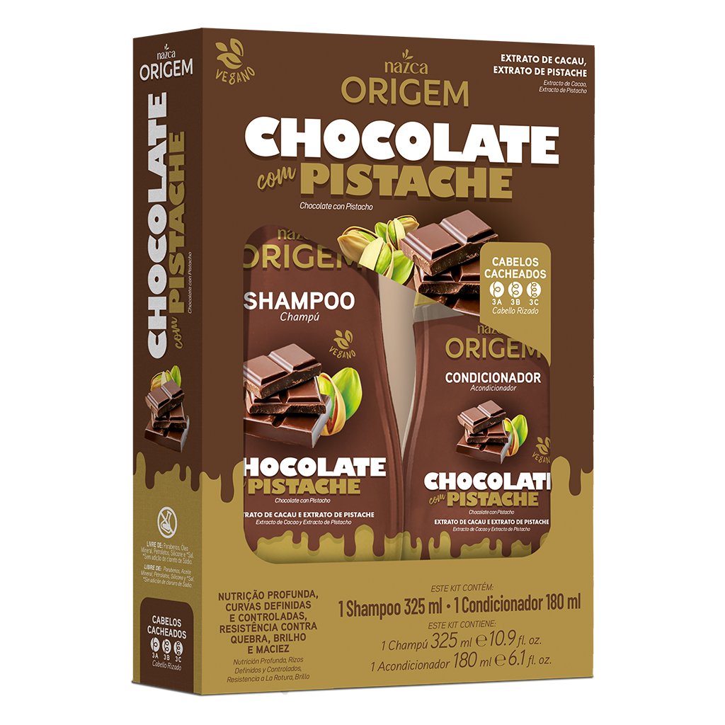 KIT DE SHAMPOO E CONDICIONADOR CHOCOLATE COM PISTACHE NAZCA ORIGEM
