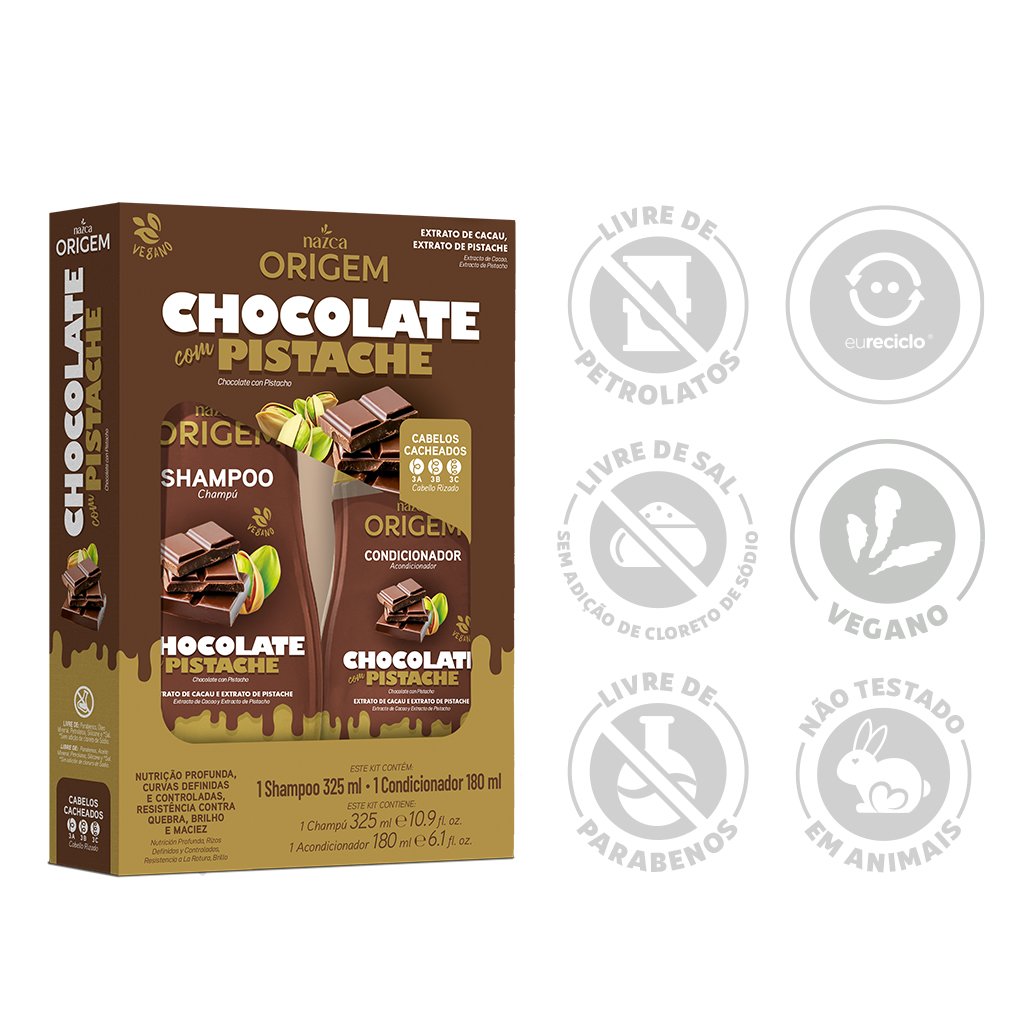 KIT DE SHAMPOO E CONDICIONADOR CHOCOLATE COM PISTACHE NAZCA ORIGEM